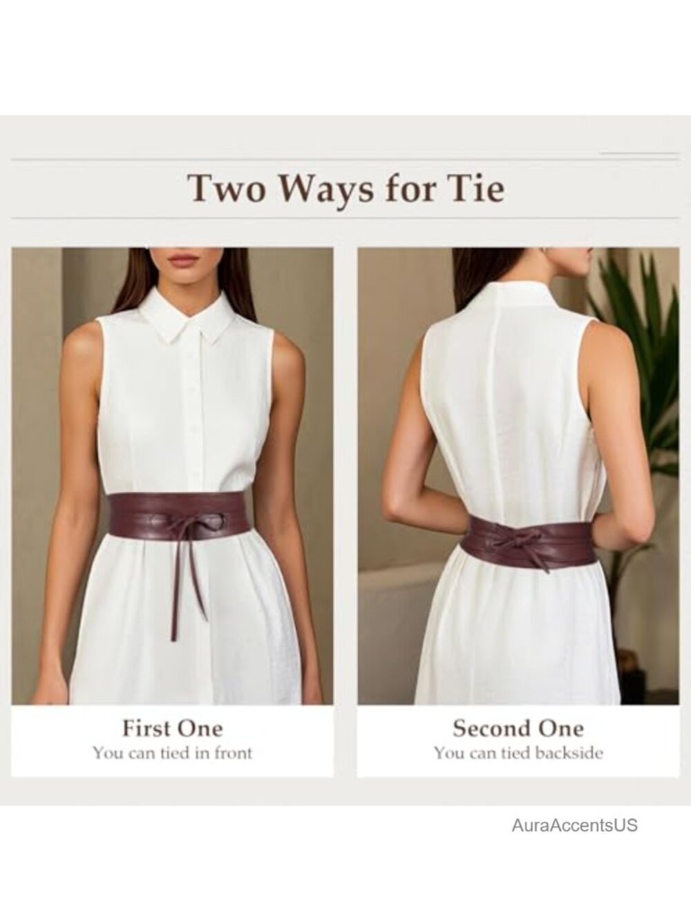 PU Leather Obi Style Wrap Waist Band Belt Women's Chic Vintage Wide Waistband - Picture 3 of 5